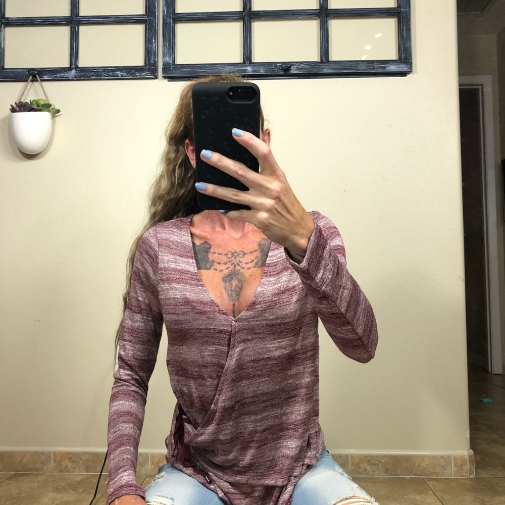 Burgundy Long Sleeve Wrap Top - Picture 1 of 11